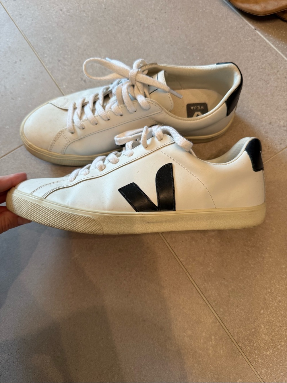 Veja White Leather Sneakers with Black V Logo and Heel